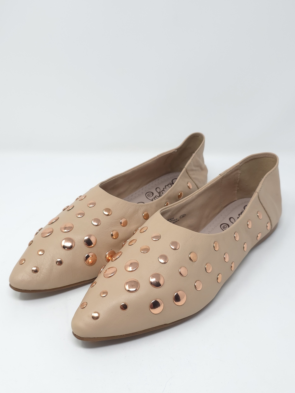 Naughty Monkey "Harriette"  Beige Leather Studded Pointed Toe Flats  Size 10